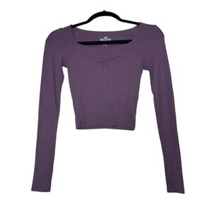 Hollister Ribbed Long-Sleeve Top Cropped Square Neck Purple Size XS Must-Have